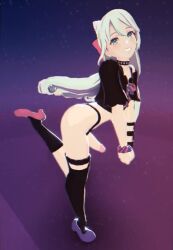 1boy 3d animated animated_gif ass choker erection fire_emblem fire_emblem_engage hair_ribbon high_heels large_penis large_testicles long_socks male_focus nintendo penis ribbon rosado_(fire_emblem) rotating_shot shirt solo tagme testicles thighhighs thong video wallimog