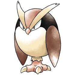 Rule 34 | bird, booboo (noctowl), brown feathers, brown wings, derivative work, feathers, full body, long eyebrows, looking ahead, nintendo, no humans, official style, owl, pokemon, pokemon (creature), pokemon focus, pokemon gsc (prototype), prototype design, raciebeep, sanpaku, simple background, solo, standing, standing on one leg, sugimori ken (style), tachi-e, transparent background, watercolor effect, wings, yellow feathers