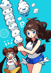 Rule 34 | anidler91, casteliacone, donut hair bun, food, gen 5 pokemon, hair bun, highres, hilda (pokemon), ice cream, multiple girls, nintendo, pokemon, pokemon (creature), pokemon bw, pokemon bw2, ponytail, rosa (pokemon), twintails, vanillite