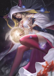 Rule 34 | 1girl, black hair, boots, breasts, cleavage, clothing cutout, commentary, detached sleeves, fate/extra, fate/extra ccc, fate/grand order, fate (series), feet out of frame, flower, forehead tattoo, giant, giantess, halo, halo behind head, horn ornament, horn ring, horns, inuba (renxsol), large breasts, licking lips, lips, long hair, long sleeves, looking at viewer, multicolored horns, pink boots, pink horns, pink ribbon, planet, purple horns, red flower, ribbon, sessyoin kiara, sessyoin kiara (heaven&#039;s hole), sessyoin kiara (third ascension), sideboob, solo, space, spider lily, stomach cutout, tassel, thigh boots, tongue, tongue out, two-tone horns, veil, very long hair, white devil, white veil, wide sleeves, yellow eyes