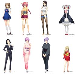 6+girls age_difference animal_ears aoi_(nanairo_reincarnation) arm_behind_back bare_shoulders belt black_hair blunt_bangs breasts brown_hair brown_legwear business_suit cat_ears cat_tail child cone_hair_bun cutoffs denim denim_shorts doll dress drill_hair everyone flat_chest flower formal_clothes fox_ears frills full_body fushimi_azusa fuyou_(nanairo_reincarnation) gothic_lolita green_eyes hair_bun hair_flower hair_ornament hairband halterneck hand_on_own_hip hijikata_yumi holding huge_breasts iris_(nanairo_reincarnation) iyo_(nanairo_reincarnation) japanese_clothes kikyou_(nanairo_reincarnation) kimono kimono_skirt kneehighs lace large_breasts light_purple_hair loafers lolita_fashion lolita_hairband long_hair long_sleeves looking_at_viewer low_twintails mary_janes miniskirt multiple_girls nanairo_reincarnation necktie no_socks obi orange_eyes over-kneehighs own_hands_together pant_suit pants pantyhose pantyhose_under_shorts pink_hair pleated_dress pleated_skirt purple_eyes purple_hair ribbed_sweater ribbon ribbon-trimmed_legwear ribbon_trim sandals sash school_uniform shoes short_dress short_hair short_kimono short_shorts shorts silver_hair simple_background single_hair_bun skirt sleeveless sleeveless_turtleneck small_breasts smile socks standing stuffed_animal stuffed_toy suit sumeragi_kohaku sweater swept_bangs tabi tail takigawa_kotori thighhighs toeless_legwear turtleneck twin_drills twintails wa_lolita white_background white_legwear wide_sleeves wing_collar yellow_eyes