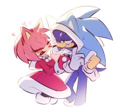 1girl :d alternate_color amy_rose animal_nose blue_fur blue_hoodie blush closed_eyes dress fur_trim furry furry_female furry_male gloves green_eyes hairband heart heart_in_mouth hedgehog_boy hedgehog_girl hood hoodie mario_&amp;_sonic_(series) mario_&amp;_sonic_at_the_olympic_winter_games official_alternate_costume open_mouth pink_dress pink_fur pink_gloves pink_hair red_hairband shiny_pokemon short_tail simple_background smile sonic_(series) sonic_channel sonic_the_hedgehog standing sweatdrop tail upper_body weon1119 white_background white_gloves