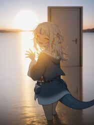1girl door gawr_gura hololive sunset tears virtual_youtuber