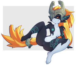 1girl arm_tattoo black_skin breasts cerf colored_sclera colored_skin fang full_body glowing_markings helmet highres leg_tattoo long_hair long_pointy_ears medium_breasts midna multicolored_skin navel neon_trim nintendo nipples one_eye_covered orange_hair pointy_ears ponytail presenting pussy single_fang smile solo tattoo the_legend_of_zelda the_legend_of_zelda:_twilight_princess two-tone_skin uncensored yellow_sclera