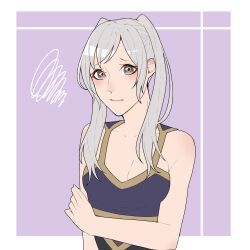 Rule 34 | 1girl, ao saryaruhu, arm at side, arm under breasts, bare arms, bare shoulders, blush, breasts, brown eyes, cleavage, clenched hand, collarbone, embarrassed, eyelashes, female focus, female robin (fire emblem), fingernails, fire emblem, fire emblem awakening, fire emblem warriors, gameplay mechanics, highres, holding own arm, leotard, lips, long hair, looking at viewer, medium breasts, neck, official alternate costume, official underwear, print leotard, sidelocks, standing, swept bangs, underwear, underwear only, upper body, wardrobe malfunction, white hair