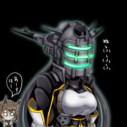 Rule 34 | 2girls, black hair, brown hair, commentary request, dead space, headgear, helmet, isaac clarke, kantai collection, long hair, multiple girls, mutsu (kancolle), nagato (kancolle), o o, parody, short hair, tk8d32, translation request