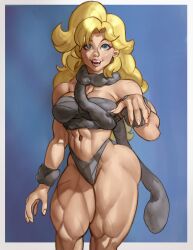 1girl abs ass ayla_(chrono_trigger) blonde_hair blue_eyes cavewoman chrono_trigger crop_top dlusionalx highres muscular muscular_female scarf square_enix thong