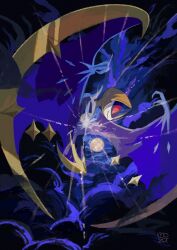 closed_mouth creatures_(company) fang from_side game_freak gen_7_pokemon grey_pupils highres legendary_pokemon looking_down lunala mo~zu nintendo no_humans pokemon pokemon_(creature) pokemon_focus red_eyes signature skin_fang solo