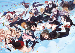 10s 6+boys 6+girls apple972 armband asahina_aoi black_hair blue_eyes blue_hair braid brown_eyes brown_hair celestia_ludenberg danganronpa:_trigger_happy_havoc danganronpa_(series) dark_skin dreadlocks enoshima_junko everyone falling fat fat_man food fujisaki_chihiro fukawa_toko glasses hagakure_yasuhiro hood hoodie ikusaba_mukuro inzup ishimaru_kiyotaka jacket kirigiri_kyoko kuwata_leon long_hair maizono_sayaka monokuma multiple_boys multiple_girls muscular muscular_female naegi_makoto necktie nissin_cup_noodle noodles ogami_sakura one_eye_closed owada_mondo pink_hair purple_hair ramen red_eyes red_hair scared school_uniform sky sleeves_rolled_up smile spoilers tears togami_byakuya twin_braids twintails white_hair wink yamada_hifumi