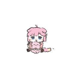 Rule 34 | 1girl, :3, ahoge, animal, animal ears, animal hug, animalization, anyoji hime, ao kaeru, blue eyes, blush, chibi, chibi only, closed eyes, closed mouth, dog, dog ears, dog girl, dog tail, dual persona, hasu no sora school uniform, highres, hood, hooded jacket, jacket, kemonomimi mode, link! like! love live!, long sleeves, looking at viewer, love live!, negative space, person and animalization, pink dog, pink jacket, school uniform, simple background, smile, straight-on, tail, virtual youtuber, white background, winter uniform