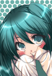 Rule 34 | 1girl, ahoge, aqua eyes, aqua hair, bad id, bad pixiv id, blush, breasts, close-up, female focus, hatsune miku, large breasts, long hair, ryuuga sazanami, smile, solo, twintails, vocaloid