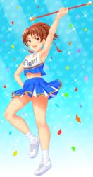 Rule 34 | 1girl, animated, animated gif, arika, brown eyes, brown hair, cheerleader, female focus, full body, miniskirt, nanase (arika), ponytail, ribbon, shoes, skirt, staff, street fighter, street fighter ex (series)
