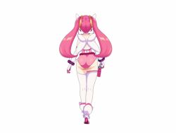 1girl animated animated_gif ass ass_shake boots elbow_gloves female_focus gloves gun hair_ornament hip_focus holster holstered leotard long_hair magical_angel_fairy_heart official_art pink_hair solo strapless strapless_leotard thighhighs twintails umai_neko walking weapon white_gloves white_thighhighs