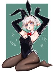 144ppicasso 1girl absurdres animal_ear_hairband animal_ears black_gloves black_leotard black_pantyhose blue_eyes bow bowtie breasts cleavage detached_collar elbow_gloves fake_animal_ears gloves gradient_hair green_hair hairband highres indie_virtual_youtuber leotard medium_hair mint_fantome mint_fantome_(minto_2.0) multicolored_hair pantyhose playboy_bunny pointy_ears rabbit_ears rabbit_tail red_bow red_bowtie solo strapless strapless_leotard tail tongue tongue_out virtual_youtuber white_hair