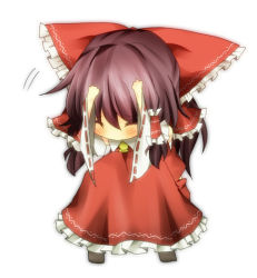1girl :&gt; bad_id bad_pixiv_id blush bow brown_hair charisma_guard chibi closed_eyes cowering female_focus frills hair_bow hakurei_reimu imperishable_night japanese_clothes large_bow miko pasutel shy solo touhou