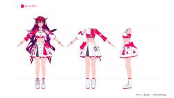 1girl amagai_tarou asymmetrical_clothes blue_eyes bracelet demon_horns detached_sleeves earrings heterochromia highres hololive hololive_english hololive_idol_uniform_(color_rise) horns irys_(hololive) jewelry long_hair looking_at_viewer nail_polish official_alternate_costume official_art reference_sheet virtual_youtuber