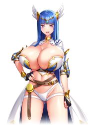 akagi_rio armor belt bikini bikini_armor blue_hair breasts brynhildr_valhanna circlet cleavage fingerless_gloves gloves hair_ornament huge_breasts long_hair milk_factory motto!_haramase!_honoo_no_oppai_isekai_oppai_maid_gakuen! navel official_art pink_eyes swimsuit transparent_background valkyrie white_bikini