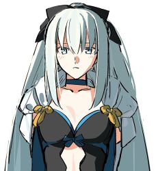 Rule 34 | 1girl, black bow, blue eyes, bow, chietori, fate/grand order, fate (series), hair between eyes, hair bow, highres, long hair, looking at viewer, morgan le fay (fate), morgan le fay (second ascension) (fate), ponytail, solo, very long hair, white background, white hair