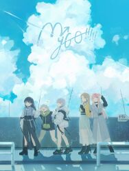 5girls absurdres anklet asymmetrical_legwear bang_dream! bang_dream!_it&#039;s_mygo!!!!! black_choker black_footwear black_hair black_hoodie black_necktie black_pants black_shirt blue_eyes blush breasts brh brown_eyes brown_hair candy cellphone chihaya_anon chinese_commentary choker closed_mouth cloud coat collarbone commentary_request contrail cumulonimbus_cloud day fang fishnets food grey_coat grey_eyes grey_hair grey_jacket group_name heterochromia highres holding holding_phone hood hood_down hooded_jacket hoodie jacket jewelry kaname_raana kneehighs layered_sleeves long_hair long_sleeves matcha_(food) medium_breasts mitsuketa_keshiki_tazusaete mole mole_under_eye multiple_girls musical_note mygo!!!!!_(bang_dream!) nagasaki_soyo necktie one_eye_closed open_mouth outdoors pants phone pink_hair purple_eyes railing see-through_clothes see-through_skirt selfie shadow shiina_taki shirt short_hair short_over_long_sleeves short_sleeves sidewalk skirt sky sleeves_past_wrists smartphone socks takamatsu_tomori thigh_strap thighhighs white_hair white_jacket white_shirt white_skirt white_socks white_thighhighs yellow_eyes yellow_shirt