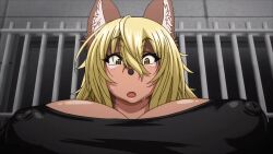 2025 20s ajin_ga_osuki_nan_desu_ne alley animal_ears animated animated_gif blonde_hair breasts dog_ears dog_girl dog_nose hairy large_breasts mocha_(ajin_ga_osuki_nan_desu_ne) monster_girl queen_bee sweat tagme tall_female tank_top yellow_eyes
