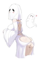 1girl ass ass_focus breasts butt_crack closed_mouth ghost ghost_costume ghost_mask ghost_pose halloween halloween_costume headband heart highres ikigai kureha_(senran_kagura) large_breasts mask naked_costume senran_kagura sheet_ghost skindentation