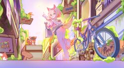 1girl animal_ears arknights ass barefoot day feet fox highres leng_guang_jiu_juan loli outdoors shoes socks soles solo steaming_body tail toes unworn_shoes unworn_socks vermeil_(arknights)