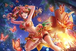 Rule 34 | arms up, bikini, breasts, brown hair, bug, butterfly, cleavage, dancing, insect, non-web source, orange eyes, seto rika, swimsuit, twintails