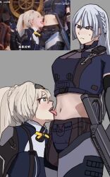 Rule 34 | 2girls, absurdres, ak-15, ak-15 (girls&#039; frontline), alva (girls&#039; frontline 2), an-94 (girls&#039; frontline), aqua eyes, assault rifle, black hairband, commentary, english commentary, girls&#039; frontline, girls&#039; frontline 2: exilium, gun, hairband, highres, kalashnikov rifle, licking, licking stomach, multiple girls, navel, photo inset, reference inset, rifle, the superweirdo, voymastina (girls&#039; frontline 2), weapon