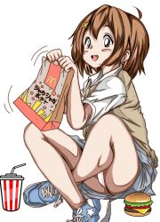 1girl brown_hair burger hirasawa_yui k-on! mcdonald&#039;s panties underwear white_panties