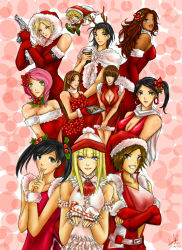 6+girls alisa_boskonovich anna_williams antlers black_hair blonde_hair breasts candy candy_cane christie_monteiro christmas cleavage cleavage_cutout clothing_cutout dark-skinned_female dark_skin food gun hat horns julia_chang kazama_asuka kazama_jun leo_kliesen ling_xiaoyu multiple_girls namco nina_williams pink_hair pointy_ears santa_costume santa_hat tekken tekken_tag_tournament_2 tomboy twintails weapon zafina