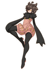 Rule 34 | absurdres, ahoge, androgynous, brown hair, fangs, frown, fur trim, gen 6 pokemon, gender request, highres, nintendo, personification, pokemon, pumpkaboo, short hair, shorts, simple background, solo, spacezin, white background, yellow eyes