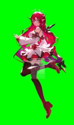 1girl absurdres bilingual_commentary blue_eyes card_(medium) closed_mouth commentary crystal_wings detached_sleeves detached_wings double_halo dress dress_flower earrings english_commentary flower full_body green_background halo heterochromia highres hololive hololive_english horns irys_(hololive) irys_(irys_2.0)_(hololive) ishihara_(kuniyoshi) jewelry juliet_sleeves lace lace-trimmed_thighhighs lace_trim long_hair long_sleeves looking_at_viewer mixed-language_commentary pink_eyes pointy_ears puffy_sleeves purple_hair purple_thighhighs red_shoes shoes short_dress simple_background sleeveless sleeveless_dress smile solo star_halo strappy_heels thighhighs very_long_hair virtual_youtuber watermark white_dress white_sleeves wide_sleeves wings
