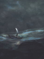 1other blue_theme boat dkaism from_side horizon muted_color ocean original painterly rowboat sail scenery sitting storm stormy_waters watercraft waves