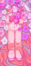 Rule 34 | 1boy, ^ ^, absurdres, black eyes, black skin, blue eyes, blue pikmin, blue skin, brown hair, closed eyes, closed mouth, colored skin, creature, cube, dog, english text, flower, flower ring, full body, gloves, group hug, happy, highres, holding, holding creature, hug, humanization, ice pikmin, lying, male focus, moss (pikmin), nintendo, no headwear, no mouth, olimar, on back, on grass, petals, pikmin (creature), pikmin (series), pink flower, pink skin, plasm wraith, pointy ears, pointy nose, purple flower, purple pikmin, purple skin, red eyes, red gloves, red pikmin, red skin, rock, rock pikmin, short hair, slime (substance), smile, solid circle eyes, spacesuit, tongue, very short hair, white pikmin, white skin, winged pikmin, yellow pikmin, yellow skin, yu pikmin