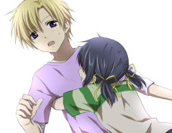 Rule 34 | 00s, 1boy, 1girl, blonde hair, blue eyes, blue hair, brother and sister, clannad, hetero, hug, rito453, short hair, siblings, sunohara mei, sunohara youhei, twintails