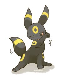 Rule 34 | animal, animal focus, black eyes, black fur, colored sclera, full body, gen 2 pokemon, highres, konanbo, licking, nintendo, no humans, one eye closed, pokemon, pokemon (creature), red sclera, smile, solo, two-tone fur, umbreon, yellow fur