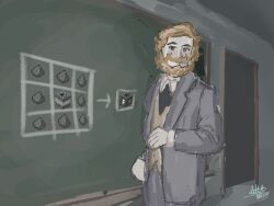 chalkboard collar datte_(datte63) door formal_clothes highres ibispaint_(medium) minecraft minecraft:_story_mode muted_color non-web_source orange_hair parody self-upload suit white_collar
