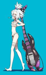 1girl alternate_costume barefoot breasts lingerie nintendo pokemon pokemon_bw2 roxie_(pokemon) skgora9 small_breasts solo underwear