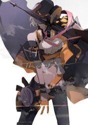 1girl artist_request fedora girls&#039;_frontline gloves gun hat midriff navel pants tagme thompson_(girls&#039;_frontline) weapon