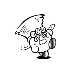 @_@ artist_request copy_ability dizzy full_body greyscale kirby kirby_(series) monochrome nintendo no_humans official_art open_mouth second-party_source solo spiral-only_eyes tornado_kirby transparent_background