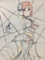 1girl armpits bdsm blush bondage bound breasts_squeezed_together breasts chain en&#039;en_no_shouboutai highres large_breasts lisa_isaribi orange_eyes red_hair short_hair skindentation thighs varon