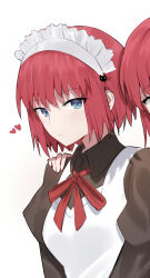 2girls apron blue_eyes coti_neko heart highres hisui_(tsukihime) kohaku_(tsukihime) long_sleeves looking_at_viewer maid maid_apron maid_headdress multiple_girls red_hair short_hair siblings sisters solo_focus tsukihime tsukihime_(remake) twins white_apron