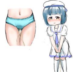 1girl beret between_legs blue_hair blue_neckwear blue_panties blush closed_mouth embarrassed female_focus gluteal_fold gochuumon_wa_usagi_desu_ka? hand_between_legs hat have_to_pee jouga_maya kneehighs looking_at_viewer miniskirt multiple_views navel necktie nose_blush own_hands_together panties pee pee_stain peeing peeing_self pleated_skirt school_uniform shirt short_hair short_sleeves simple_background skirt socks stain stained_clothes stained_panties stained_underwear standing tako238 tears thigh_gap underwear v_arms wavy_mouth wet wet_clothes wet_panties wet_socks wet_underwear white_background white_headwear white_shirt white_skirt white_socks yellow_eyes