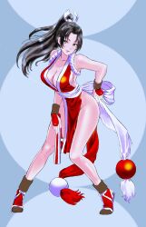 Rule 34 | 1girl, breasts, fatal fury, hand fan, japanese clothes, large breasts, long hair, shiranui mai, standing, the king of fighters