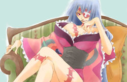 00s 1girl adiane bad_id bad_pixiv_id blue_hair breasts cleavage corset couch dress eyepatch female_focus large_breasts lipstick long_hair makeup solo tattoo tengen_toppa_gurren_lagann very_long_hair yucke yukke_(pixiv_#399140)
