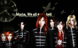 6+boys aircraft airplane amras amrod black_hair blonde_hair blood blood_on_face blood_on_hands brothers caranthir celegorm cinemairon clock closed_mouth collar contemporary crossed_arms curufin elf english_text fingerless_gloves gloves green_eyes grey_eyes height_difference looking_at_viewer looking_to_the_side maedhros maglor male_focus multiple_boys nostrils parted_bangs pointy_ears red_hair siblings sidelocks the_silmarillion tolkien&#039;s_legendarium twins upper_body