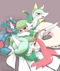 1girl 2others ambiguous_gender bad_id bad_pixiv_id blush bob_cut colored_skin creatures_(company) cunnilingus dress game_freak gardevoir gen_3_pokemon gen_5_pokemon green_hair group_sex mega_gardevoir mega_pokemon milotic monuke30 multiple_others nintendo no_feet open_mouth oral pink_eyes pokemon pokemon_(creature) pussy restrained serperior sex simple_background tail_insertion threesome tongue vaginal white_dress white_skin
