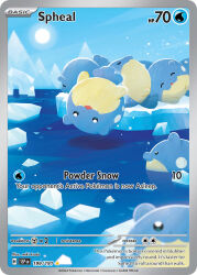 Rule 34 | animal focus, artist name, blue sky, card (medium), character name, closed eyes, closed mouth, company name, copyright name, copyright notice, english text, falling, fangs, gen 3 pokemon, ice, miki kudo, nintendo, no humans, official art, open mouth, outdoors, pokemon, pokemon (creature), pokemon card, pokemon focus, pokemon tcg, sky, spheal, sun, third-party source, trading card, water