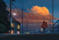 1boy 1girl bicycle cloud dusk house mimi_wo_sumaseba outdoors rajawat road studio_ghibli sugimura_(mimi_wo_sumaseba) tsukishima_shizuku