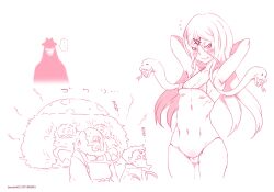 Rule 34 | ..., 1girl, 4boys, arms behind head, artist name, bikini, blush, breasts, character request, cyclops, dated, fang, fedora, forked tongue, futakuchi-onna (gegege no kitarou 6), gegege no kitarou, hat, long hair, looking at viewer, mask, micro bikini, mudou eichi, multiple boys, navel, nipples, one-eyed, pentagram, seductive smile, sickle, small breasts, smile, snake, snake hair, surprised, sweat, swimsuit, thick eyebrows, tongue
